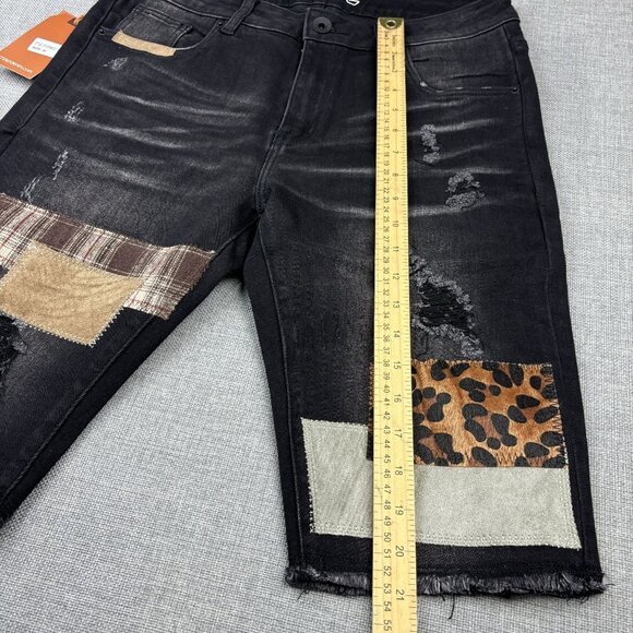 Crisp Denim Men's Patchwork Distressed Black Denim Shorts Size 32 - Picture 5 of 10